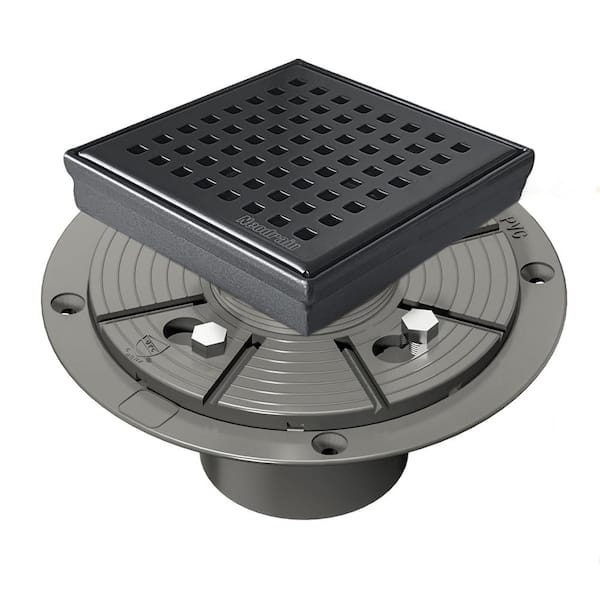 Neodrain 4 in. x 4 in. Stainless Steel Square Shower Drain with Square Pattern Surface and PVC Drain Base, Matte Black