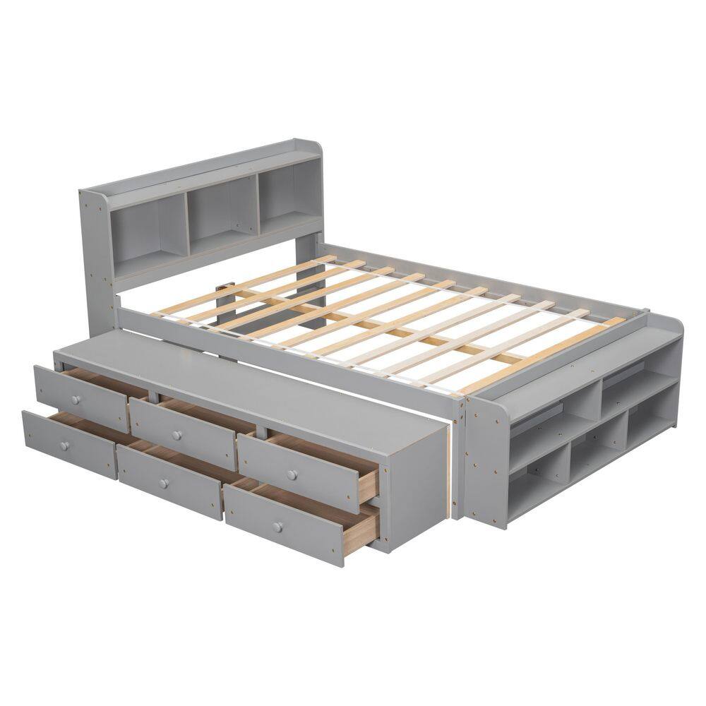 Espresso Brown Wood Frame Full Size Platform Bed with Bookcase Headboard and Storage Drawers - thumbnail 3