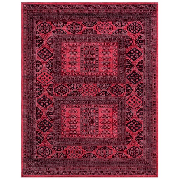 Sams International Sonoma Alastair Red and Black 3 ft. 2 in. x 4 ft. 6 in. Geometric Floral Viscose Area Rug
