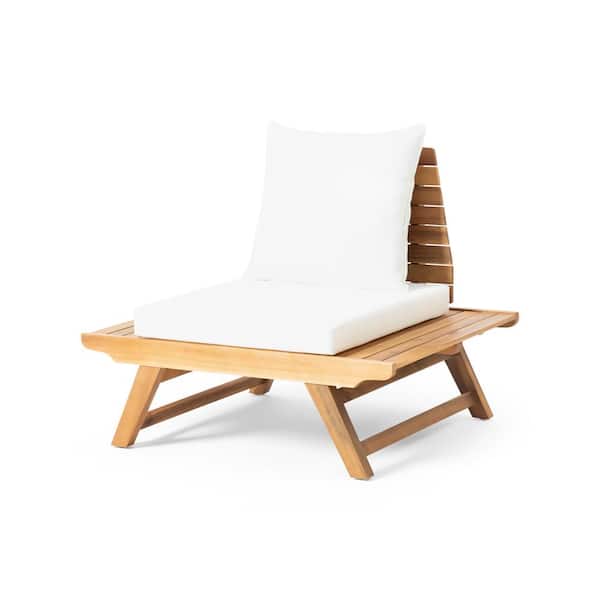 Noble House Sudbury Teak Acacia Wood Outdoor Patio Lounge Chair with White Cushions
