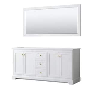 Avery 71 in. W x 21.75 in. D x 34.25 in. H Bath Vanity Cabinet without Top in White with Gold Trim and 70 in. Mirror