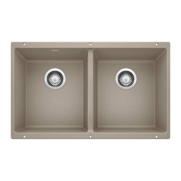 Blanco PRECIS Undermount Granite Composite 29.75 in. 50/50 Double Bowl Kitchen Sink in Truffle