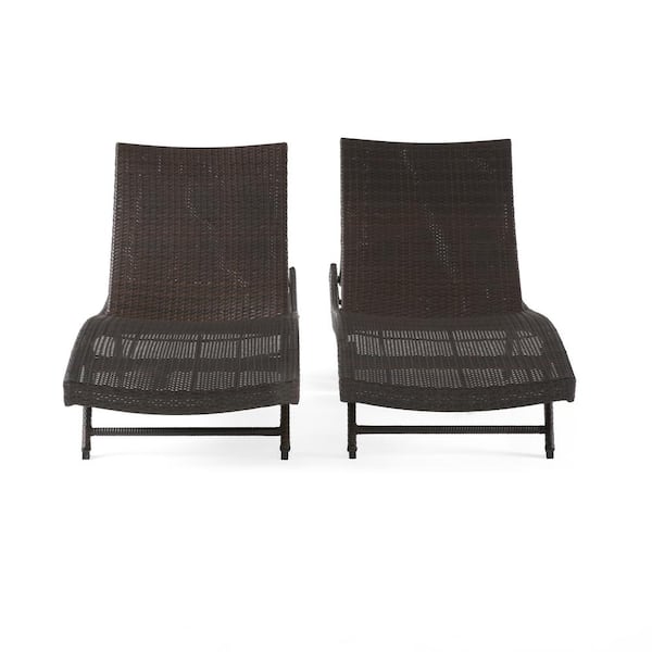 Tenleaf Brown 2-Piece Wicker Outdoor Chaise Lounge with Adjustable Backrest Designed to Fit The Body's Curves