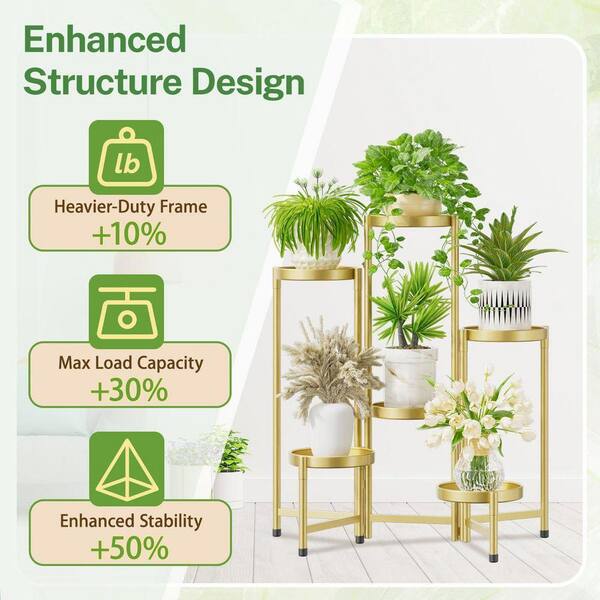 6 Tier Indoor Outdoor Gold Iron Plant Stand Flower Holder (28.5 in