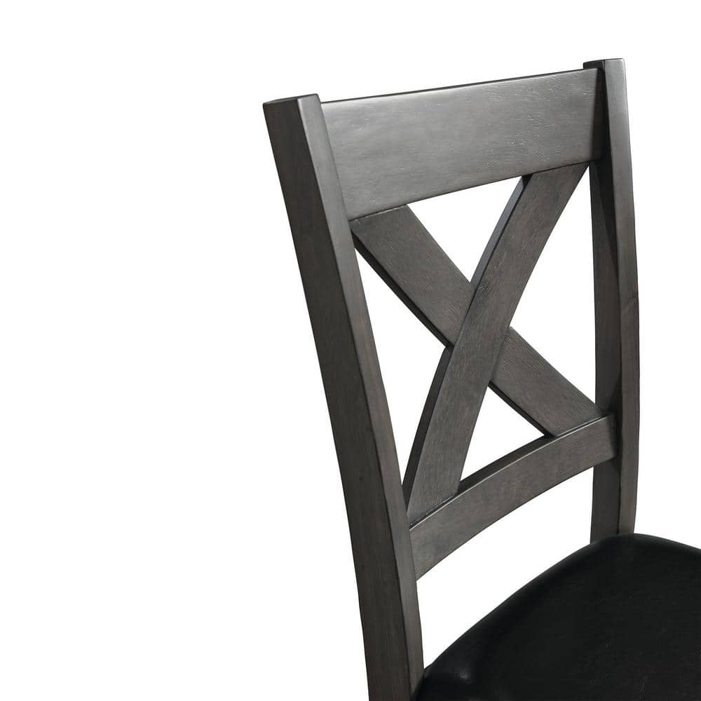 Cross-Back Gray Faux Leather Upholstered Side Chair Set