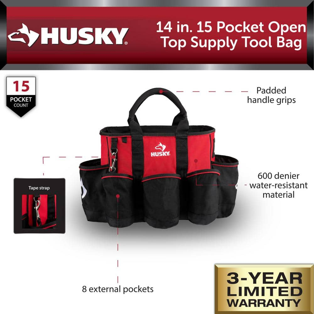 Husky 15 in. Tool Bag, Red and Black