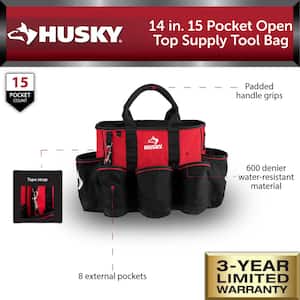 14 in. 15 Pocket Open Top Supply Tool Bag