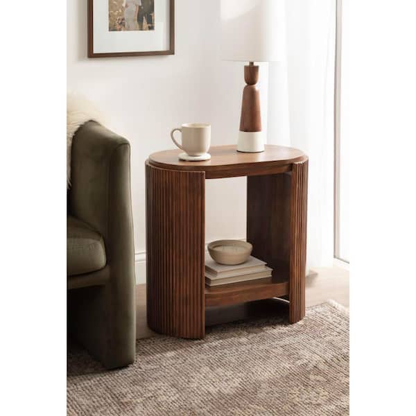 Kate and Laurel Cakora 22 in. Walnut Brown Oval Solid Wood End