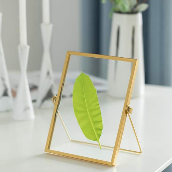 FABULAXE 4 in. x 6 in. Gold Modern Metal Floating Tabletop Photo