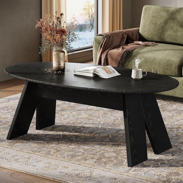 47.24 in. Black Oval Wood Coffee Table with Sturdy 4 Wood Legs