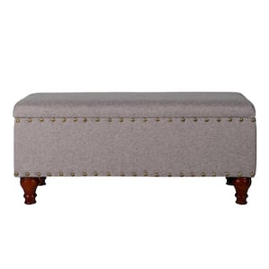 Large Rectangle Gray Bench with Storage and Nail Head Trim 18 in. Height x 42 in. Width x 18 in. Depth
