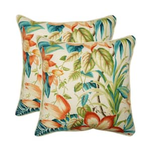 Floral Blue Square Outdoor Square Throw Pillow 2-Pack