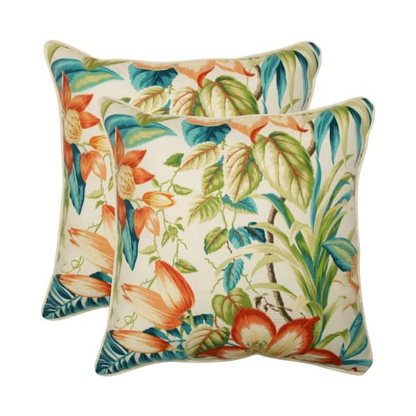 Pillow Perfect Floral Blue Square Outdoor Square Throw Pillow 2-Pack