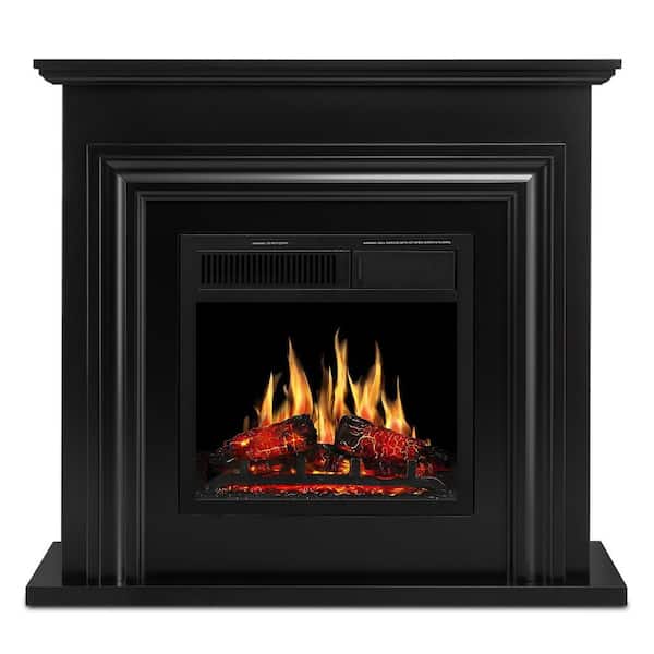 36 in. Freestanding Wooden Electric Fireplace in Black