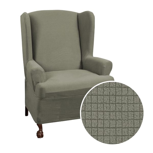 Zenna Home Reeves Stretch Moss Gray 1 Piece Wing Chair Slipcover 4100515jdsag The Depot 1 Piece Wing Chair Slipcover, Grey Wingback Chair Slipcover