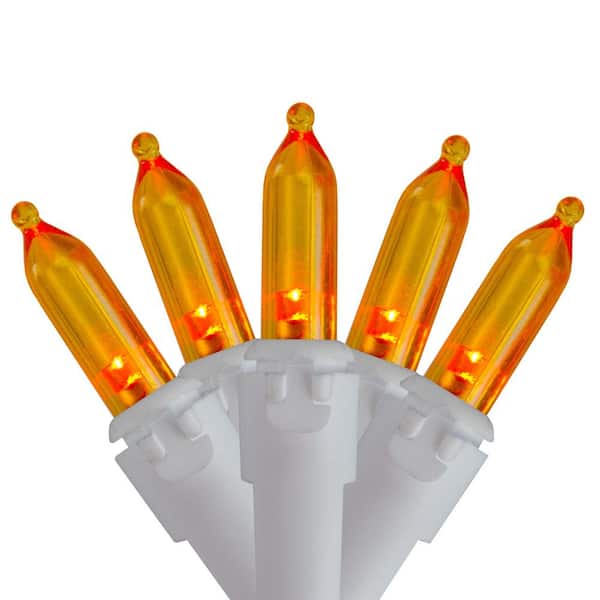 Set of 100 Orange LED Mini Christmas Lights - White Wire