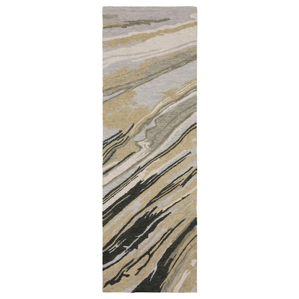 2 ft. x 8 ft. Gray Abstract Washable Area Rug