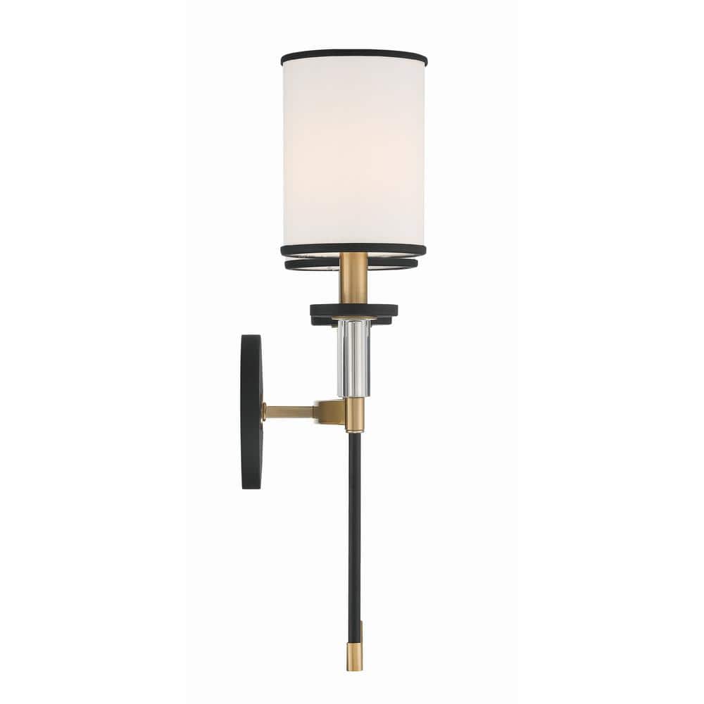 Black and Gold Steel Wall Sconce with White Shades