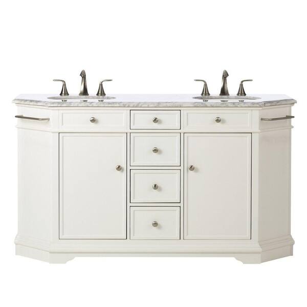 Home Decorators Collection Belvedere 61 in. W x 22 in. D Bath Vanity in White with Marble Vanity Top in Grey