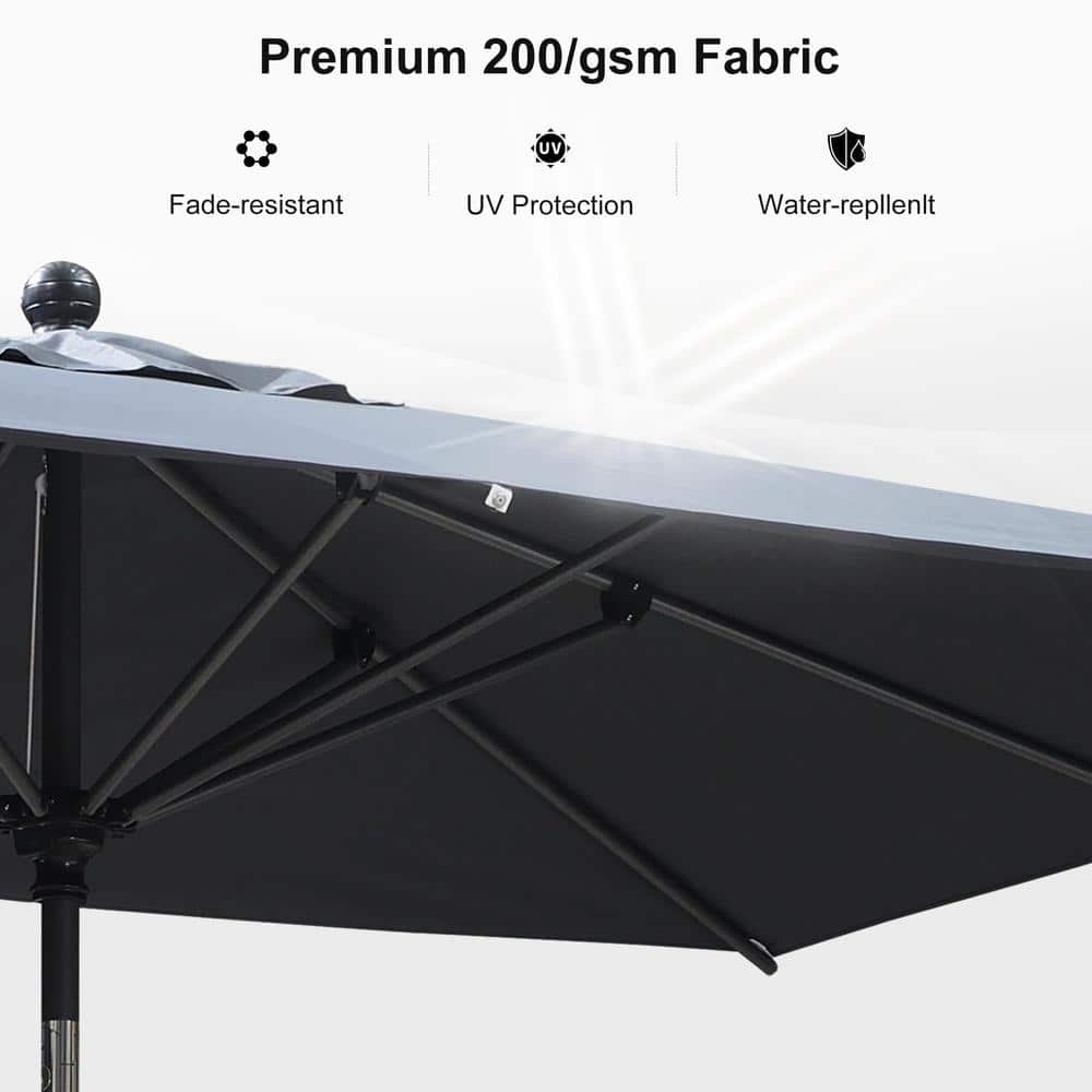 9 ft. Rectangular Gray Aluminum Market Umbrella with Manual Tilt
