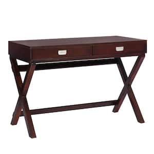 44 in. Retangular Dark Brown Wood 2-Drawer Modern X-base Writing Desk