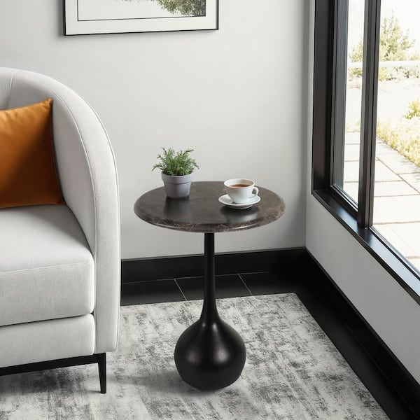 15 in. Brown/Black Round Marble Accent Table