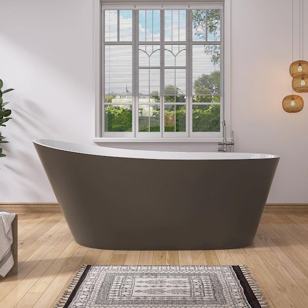 Unbranded 59 in. x 29 in. Acrylic Soaking Bathtub in White Gray with Reversible Drain in Polished Chrome