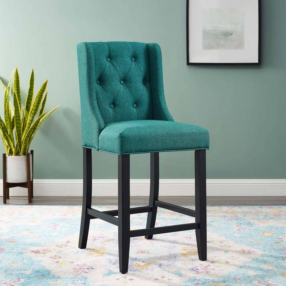 Teal Tufted Button Upholstered Wood Counter Stool