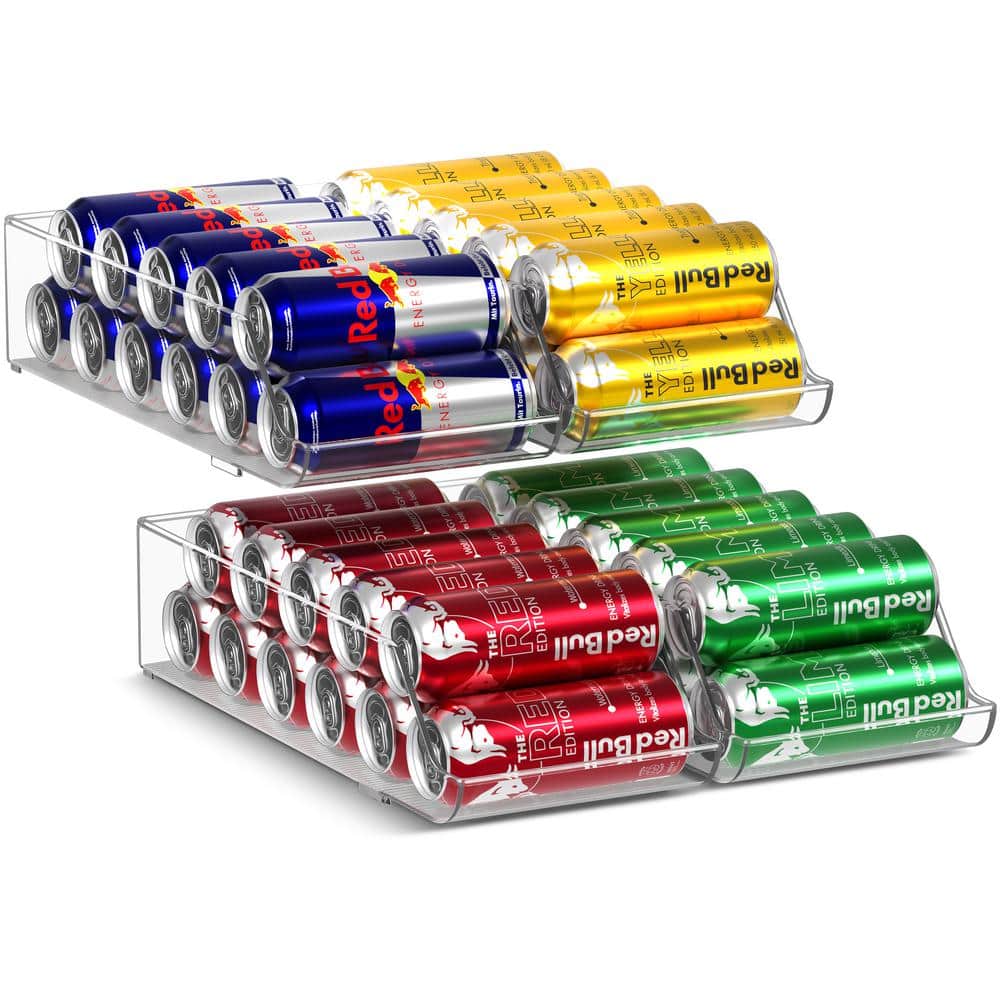4 Pack Clear Skinny Soda Can Organizer and Dispenser, Holds 12 Cans Each