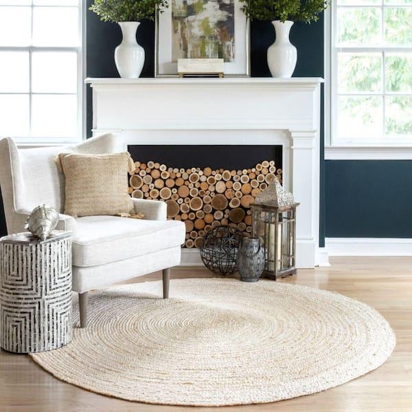 Rigo Chunky Loop Jute Off-White 7 ft. Farmhouse Round Rug