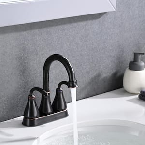 4 in. Centerset Double-Handles 360 Swivel Spout Bathroom Faucet Combo Kit with Drain Assembly in Oil Rubbed Bronze