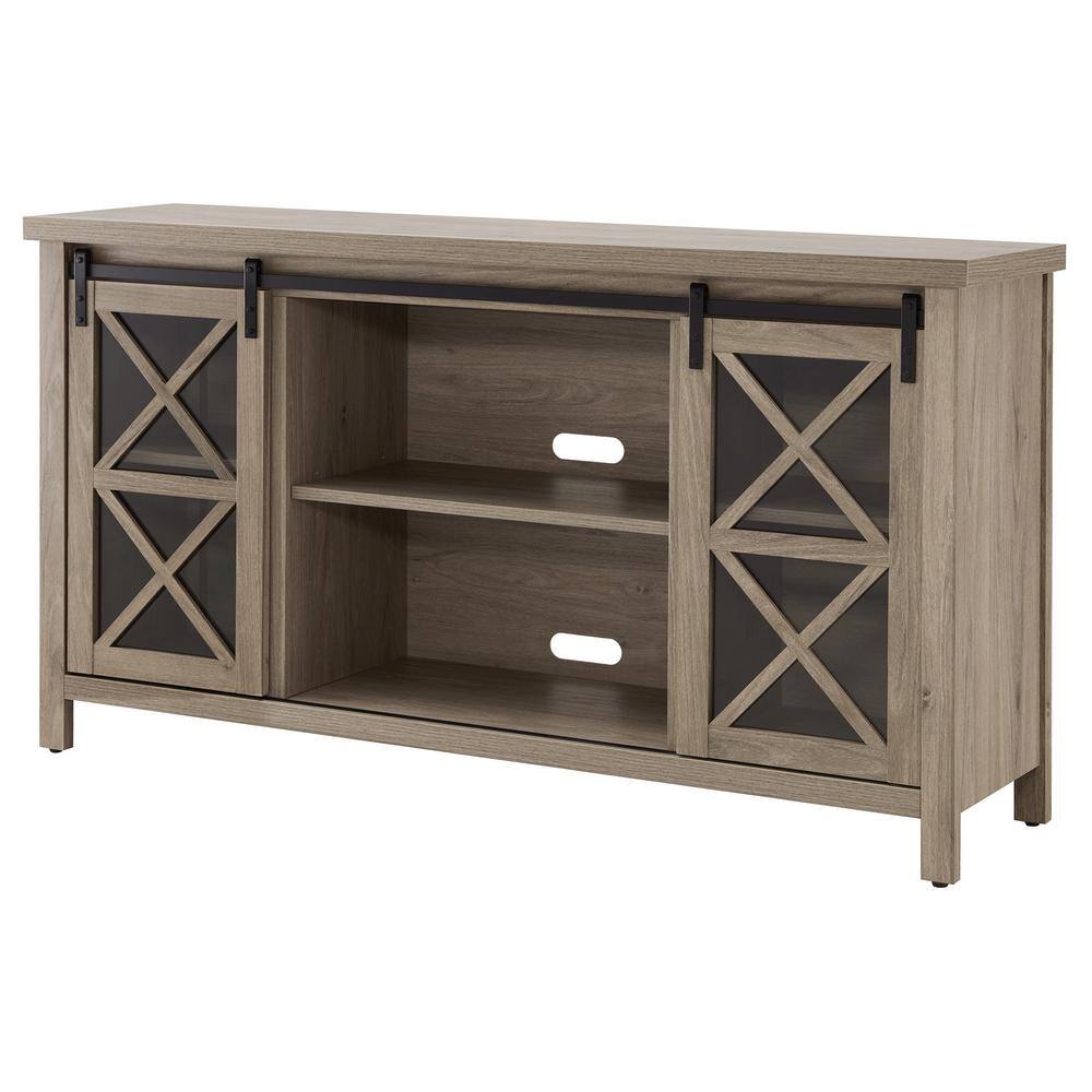 Clementine 70-inch Transitional Gray Metal TV Stand with Sliding Barn Doors