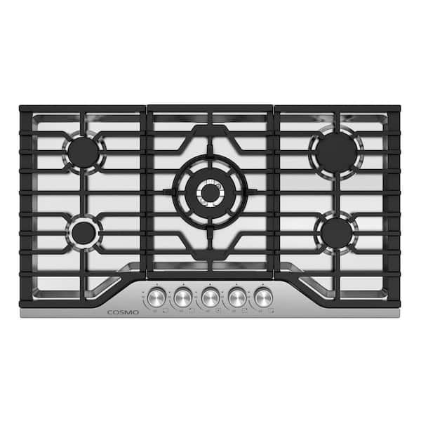 36 in. Vista Collection Drop-in Gas Cooktop with 5 Burners, Metal Knobs, Cast Iron Grates in Stainless Steel