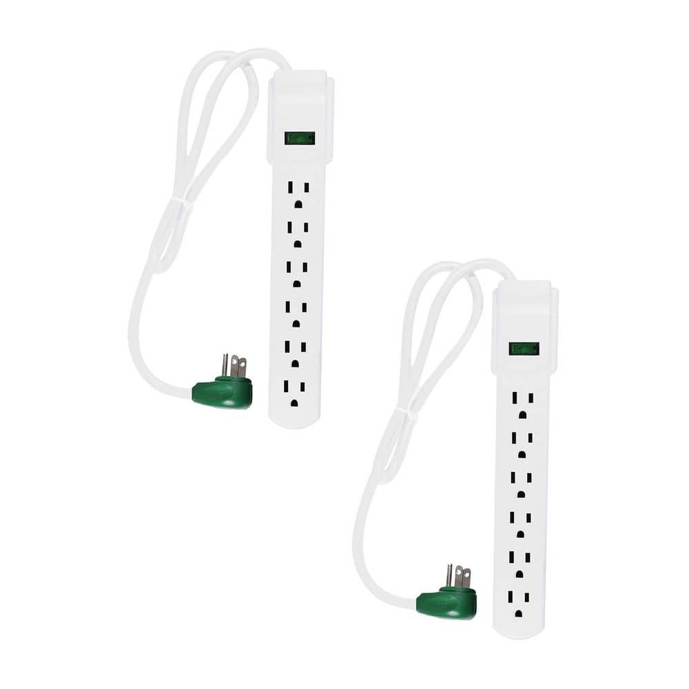 GoGreen Power GoGreen Power (G-16103MS-2) 2.5 ft. 14/3 6 Outlet Indoor Surge Protector, White, 2 PACK G-16103MS-2
