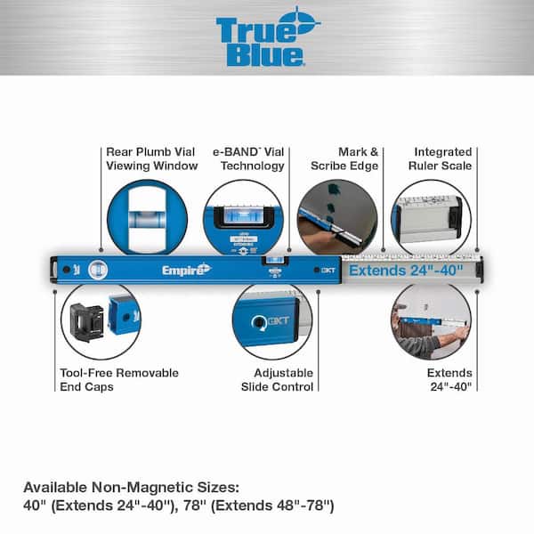 24 in. to 40 in. True Blue Extendable Box Level with 9 in. Magnetic Digital Torpedo Level (2-Piece)