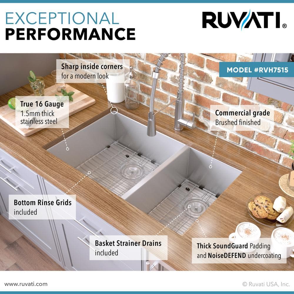 Ruvati 32-inch Stainless Steel Double Bowl Undermount Kitchen Sink