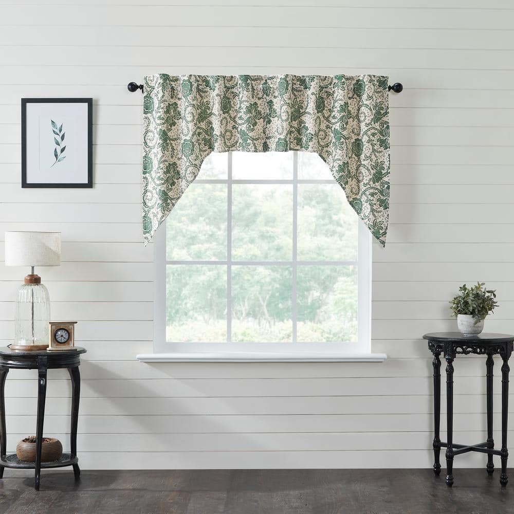 Dorset Green Floral Cotton Swag Valance Curtain Panels, 36x36