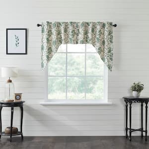 Dorset Floral 36 in. L Cotton Swag Valance in Green Creme Pair