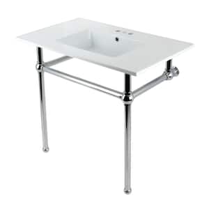 Fauceture 37 in. Ceramic Console Sink Set with Brass Legs in White/Polished Chrome