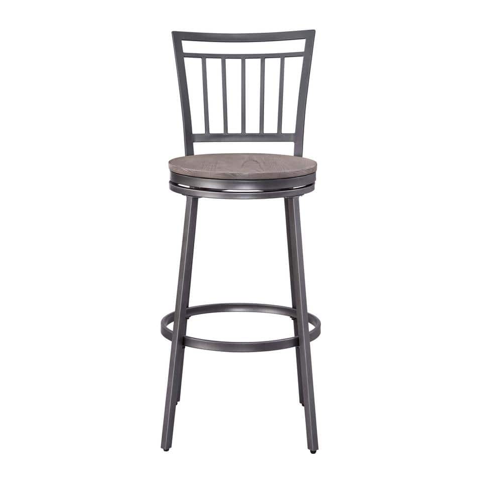Stockton 30 in. Slate Grey/Grey Oak Seat High Back Metal Bar Stool with Woo