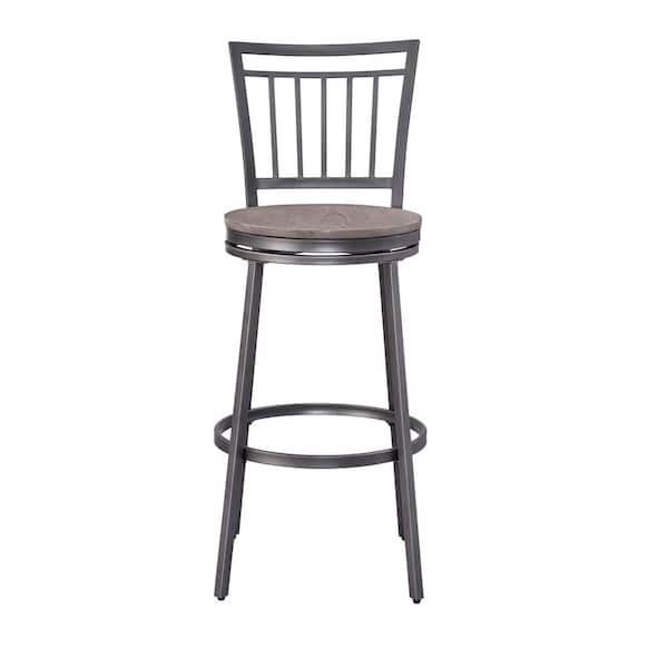 Unbranded Stockton 30 in. Slate Grey/Grey Oak Seat High Back Metal Bar Stool with Wood Seat