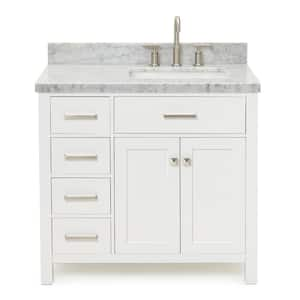 Bristol 37 in. W x 22 in. D x 36 in. H Freestanding Bath Vanity in White with White Marble Top