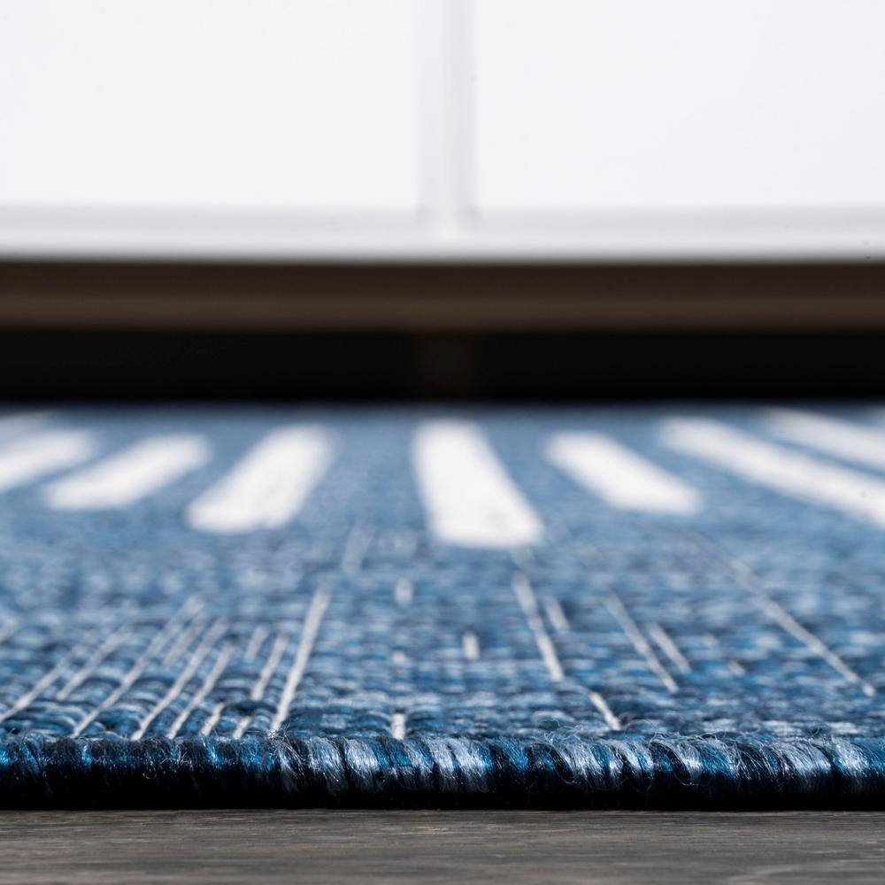 Bohemian Blue Stripe Synthetic 4' x 6' Reversible Area Rug