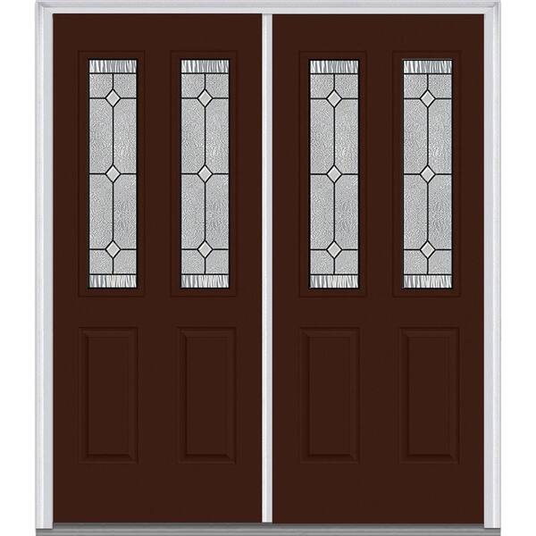 Milliken Millwork 62 in. x 81.75 in. Carrollton Decorative Glass 2 Lite Painted Majestic Steel Exterior Double Door