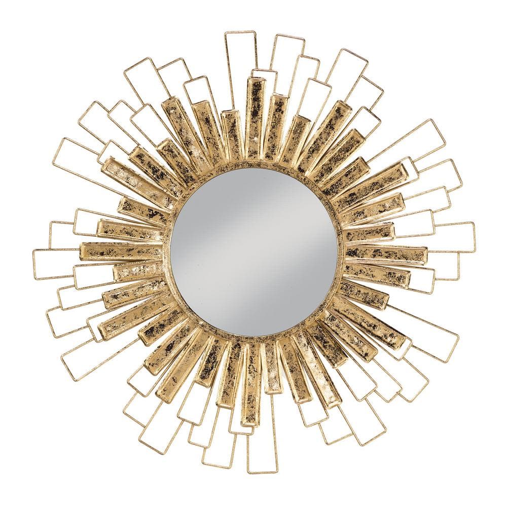 Tripar International 19785 Classic Round Framed Gold Foil Sunburst Wall Mirror  Gold