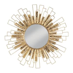 31.5 in. x 31.5 in. Classic Round Framed Gold Sunburst Wall Accent Mirror