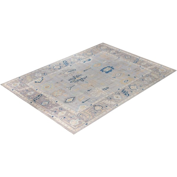 Oushak Gray 10 ft. x 14 ft. Floral Wool Indoor Area Rug