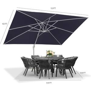 10 ft. x 13 ft. Outdoor Patio Cantilever Umbrella White Aluminum Offset 360° Rotation Umbrella in Navy Blue