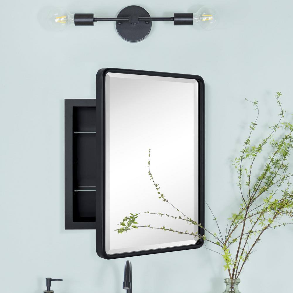Black Metal Recessed Bathroom Medicine Cabinet with Mirror