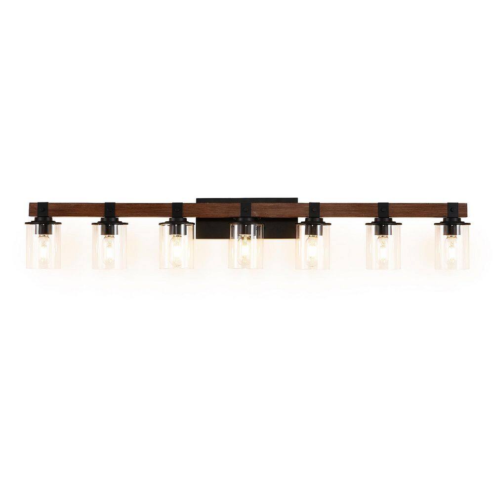 50 in. 7 Light Farmhouse Brown Bathroom Vanity Light with Clean Glass Shade price history on PriceWatchPro